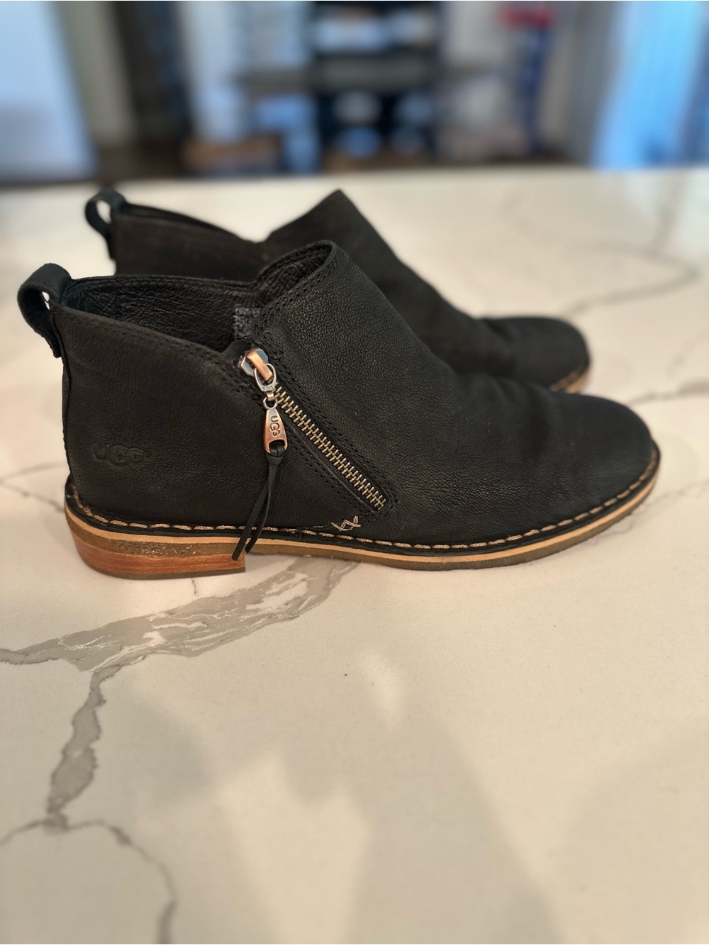 UGG Black Leather Side-Zip Ankle Booties